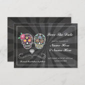 Save the Date Chalk Rustic Sugar Skulls Card (Vorne/Hinten)