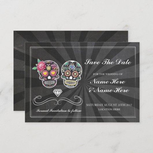 Save the Date Chalk Rustic Sugar Skulls Card (Vorne/Hinten)