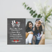 Save the Date Chalk Skulls Fotokarte Gothic (Stehend Vorderseite)