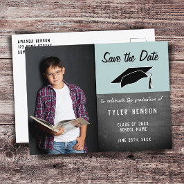 Save the Date Chalkboard Boy's Foto Abschluss Ankündigungspostkarte