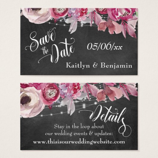 Save the Date Chalkboard Lights Blumendetails (Vorne & Hinten)