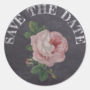 Save the Date Chalkboard Stil Vintage Rose Runder Aufkleber