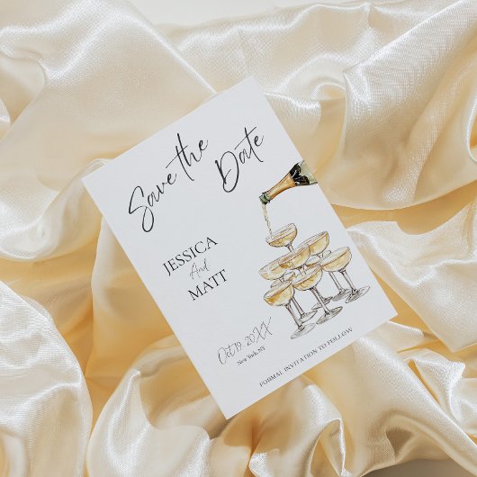 Save the Date Champagne Watercolor Card