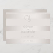 Save The Date | Champagner Shimmer Stripe Monogram (Vorne/Hinten)