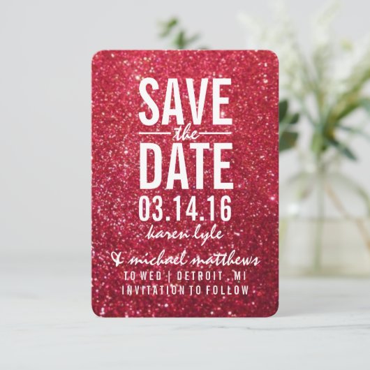 Save The Date | Cherry Glitzer Fab (Stehend Vorderseite)