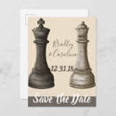 Save the Date Chess King Queen Ankündigungspostkarte (Vorne/Hinten)