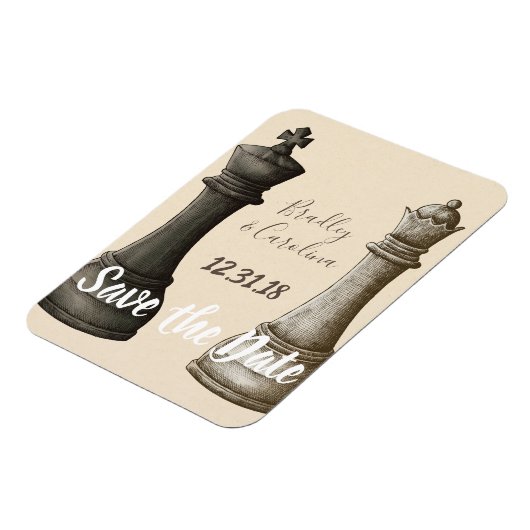 Save the Date Chess King Queen Magnet (Linke Seite)