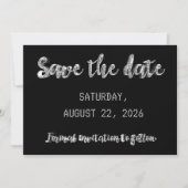 Save the Date Chic Black Silver Gray Script Party (Vorderseite)