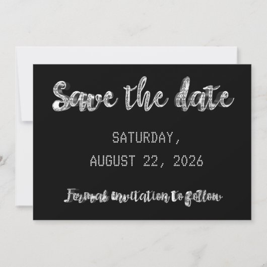 Save the Date Chic Black Silver Gray Script Party (Vorderseite)