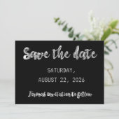 Save the Date Chic Black Silver Gray Script Party (Stehend Vorderseite)