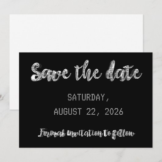 Save the Date Chic Black Silver Gray Script Party (Vorne/Hinten)