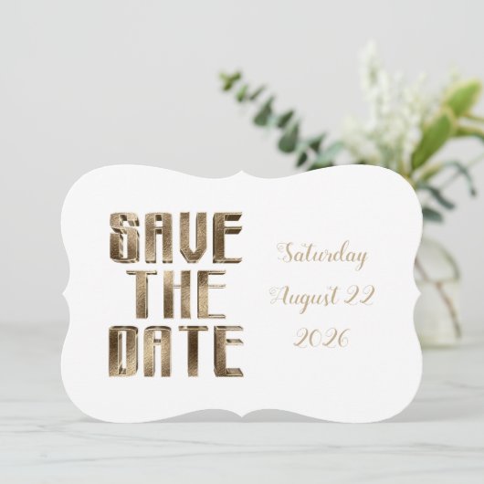 Save the Date Chic Gold Typografy Wedding Party (Stehend Vorderseite)