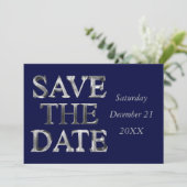 Save the Date Chic Navy Blue Silver Grau Corporate (Stehend Vorderseite)