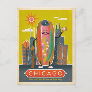 Save The Date Chicago, IL - Hot Dog Ankündigungspostkarte
