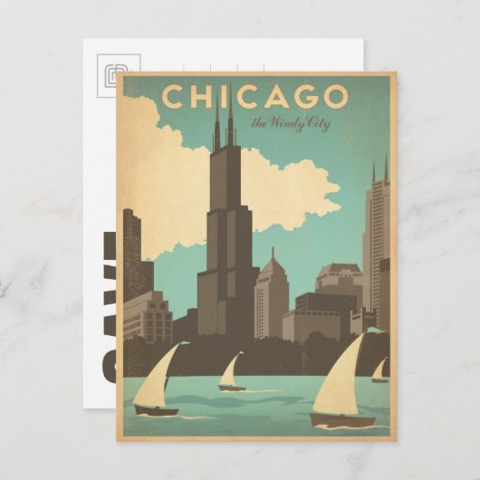 Save The Date | Chicago, IL - Windy City Ankündigungspostkarte (Vorne/Hinten)