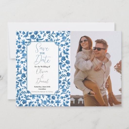 Save the Date Chintz Blue & White Floral Ditsy (Vorderseite)