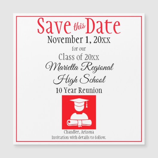 Save the Date Class Wiedersehen Red Black Magnet (Vorderseite)