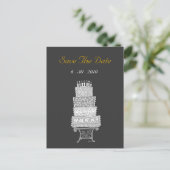 Save the Date Classic Black Wedding Cake Postcard Ankündigungspostkarte (Stehend Vorderseite)