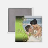 Save the Date Classy Green & Gold Floral Magnet (Vorderseite/Rückseite)