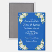 Save The Date, Cobalt Blue White 5" x 2.5" Fridge Magnet (Vorderseite/Rückseite)