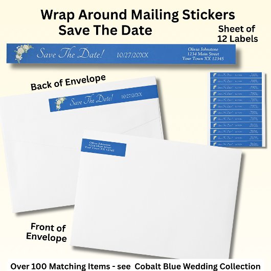 Save the Date, Cobalt Blue & White Roses Wedding