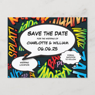 Save the Date Comic Book Theme Superhero Wedding Ankündigungspostkarte