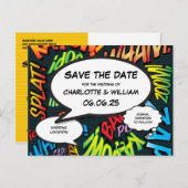 Save the Date Comic Book Theme Superhero Wedding Ankündigungspostkarte (Vorne/Hinten)