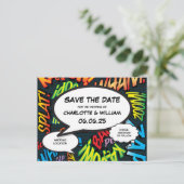 Save the Date Comic Book Theme Superhero Wedding Ankündigungspostkarte (Stehend Vorderseite)