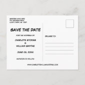 Save the Date Comic Buch BOOM Moderner rosa Spaß Ankündigungspostkarte (Rückseite)