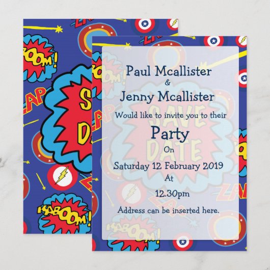 Save the Date Comic Heroes Einladung (Vorne/Hinten)