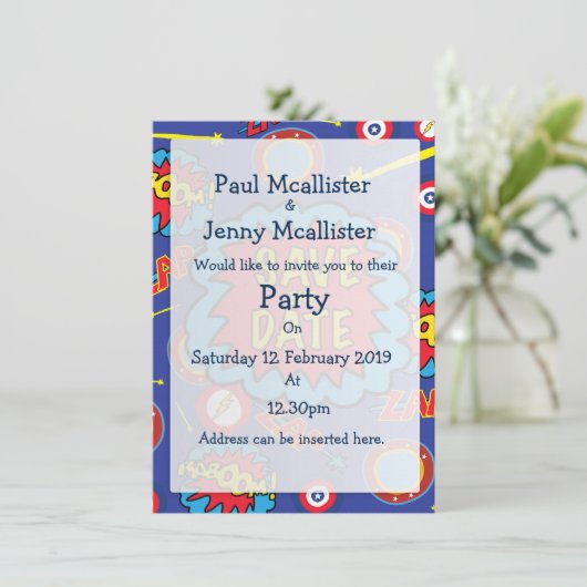 Save the Date Comic Heroes Einladung (Stehend Vorderseite)