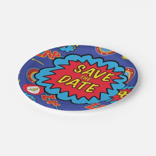 Save the Date Comic Heroes Pappteller (Schrägansicht)