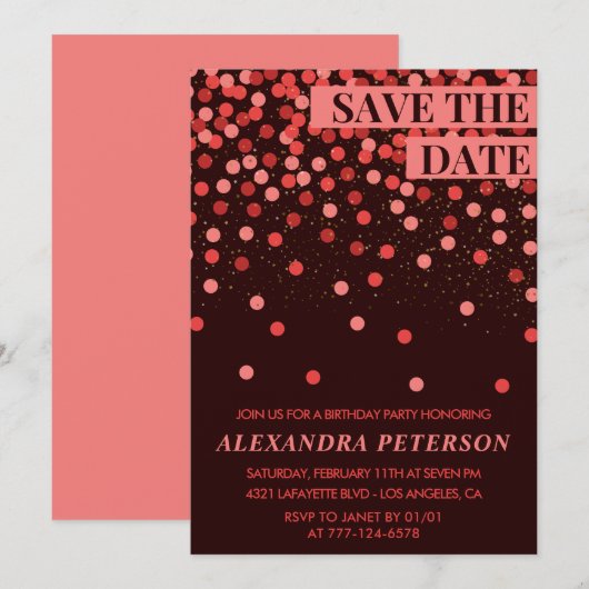 Save the Date Confetti Red 88. Geburtstag Einladung (Vorne/Hinten)