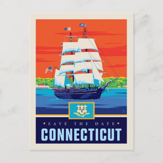 Save The Date | Connecticut Einladungspostkarte (Vorderseite)