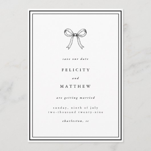 Save the Date | Coquette Bow Wedding Announcement (Vorderseite)