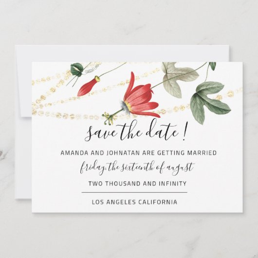 Save the Date Coral Floral Golden Strings Ivy (Vorderseite)
