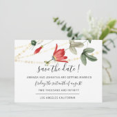 Save the Date Coral Floral Golden Strings Ivy (Stehend Vorderseite)