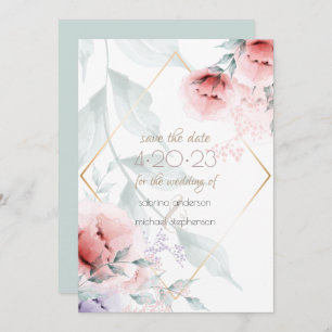 Save The Date   Coral/Lilac Aquarelle Peony