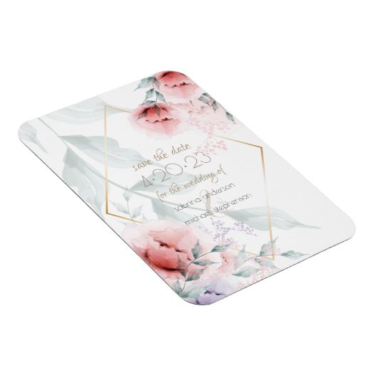 Save The Date | Coral/Lilac Aquarelle Peony Magnet (Rechte Seite)