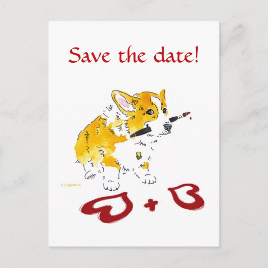 Save The Date! Corgi Postcard Ankündigungspostkarte (Vorderseite)