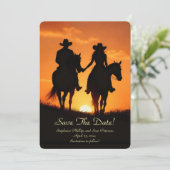 Save the Date Country Western Cowboy Cowgirl Einladung (Stehend Vorderseite)
