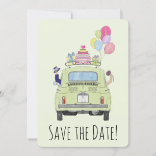 Save the Date Couple in Fiat 500. Einladung