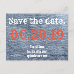 Save the Date. Cowboy-Denim Ankündigungspostkarte