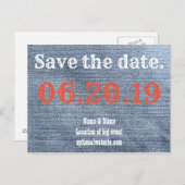 Save the Date. Cowboy-Denim Ankündigungspostkarte (Vorne/Hinten)