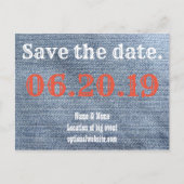 Save the Date. Cowboy-Denim Ankündigungspostkarte (Vorderseite)