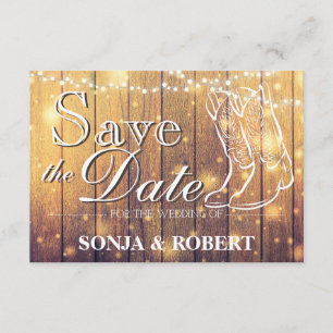 Save the Date - Cowboystiefel, Holz mit Lichtern