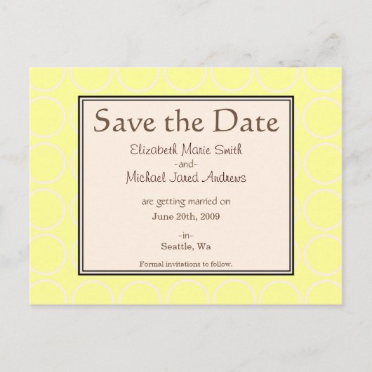 Save the Date Creme Circles Gelbe Postkarte (Vorderseite)