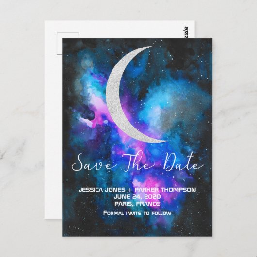 Save The Date | Cresent Moon Wasserfarben Postkarte (Vorne/Hinten)