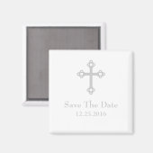 Save the Date Cross Magnet - Weiß und Silber (Vorderseite/Rückseite)