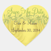 "Save the Date" Curlen über Gelb Personalisiert Herz-Aufkleber (Vorderseite)